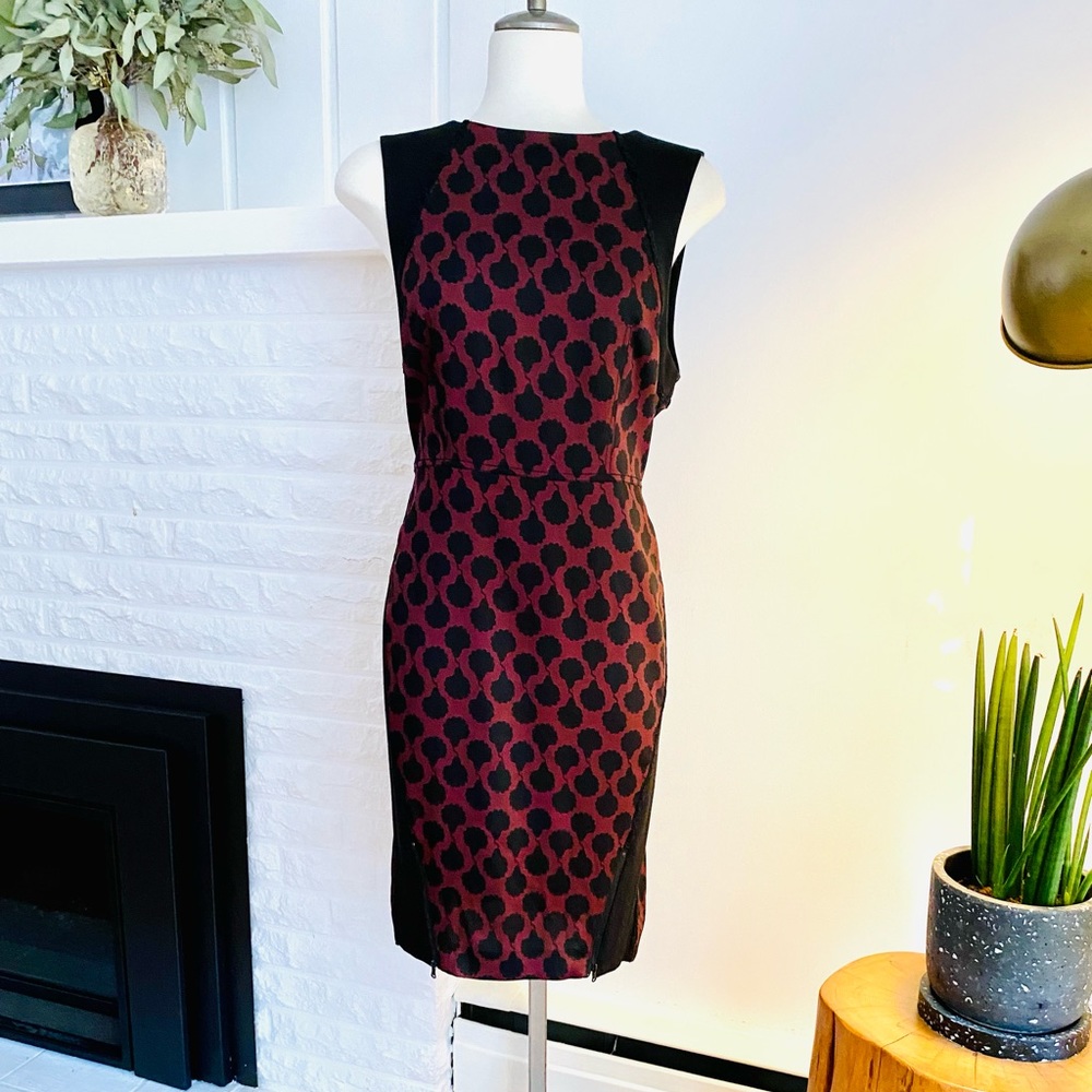 Rachel Roy Fitted Pencil Dress In Burgundy & Black Print